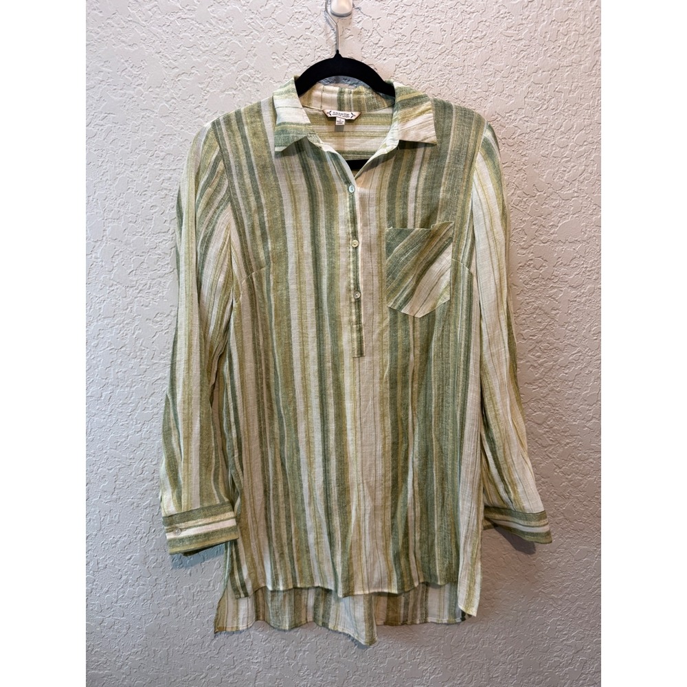 Nanette Nanette Lepore Striped Button Front Tunic Small Coastal Boho Green White